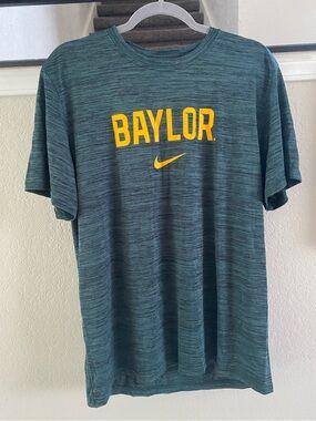 Nike Baylor Heathered Green Short Sleeve Tee with Yellow Logo Dri-Fit Men Large